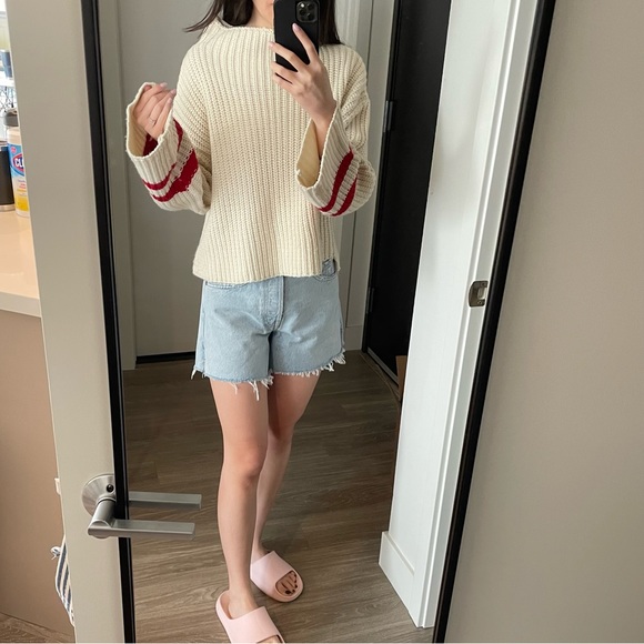 Design Lab Lord & Taylor Cream Mock Neck Sweater Bell Sleeves Red Stripes XS - Picture 5 of 5